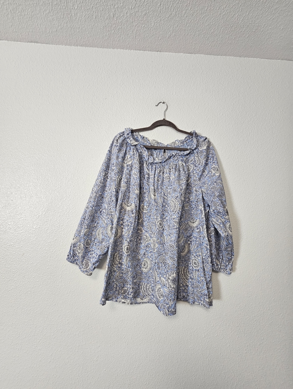 Womens Talbots Light Blue Paisley Peasant Blouse Sz 2X